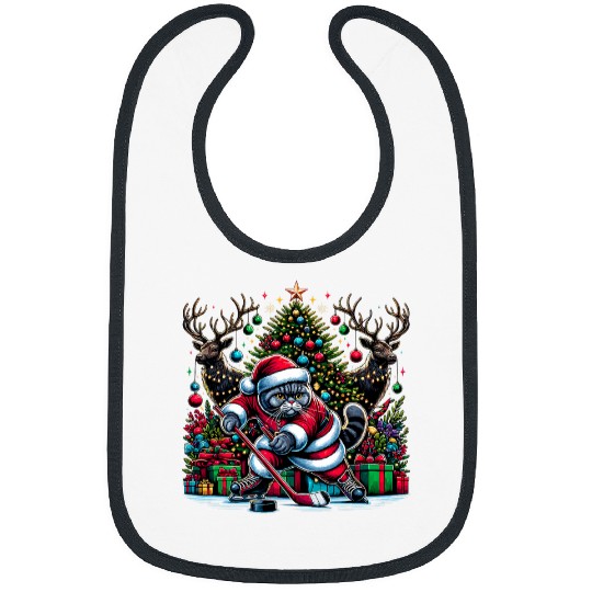 Sport Hockey Santa British Shorthair Cat Playing Hockey Bibs