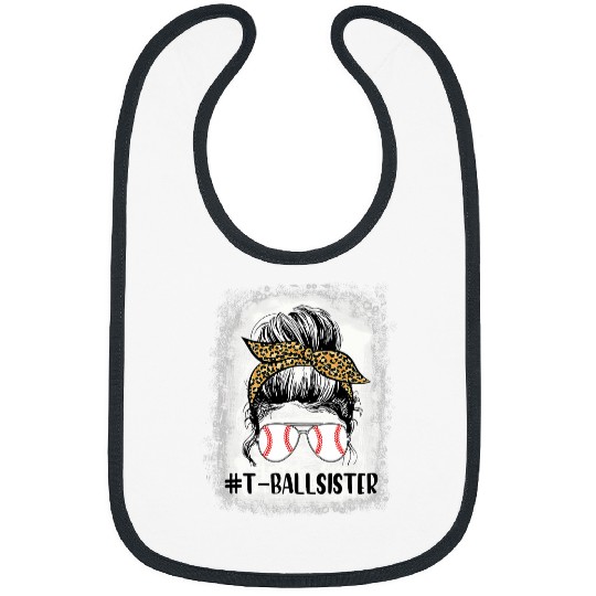 Sport Softball Bleached Tball Sister Life Messy Bun Leopard Print Softball Bibs