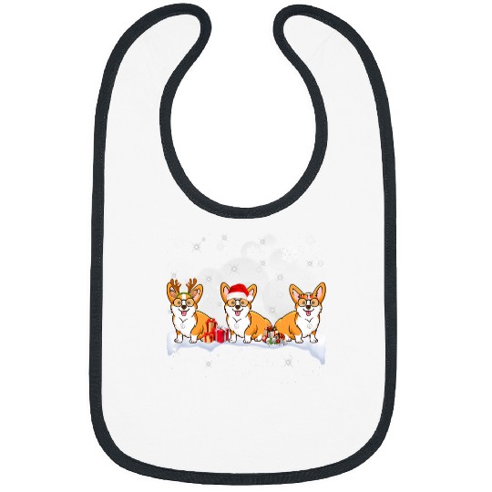 Corgi Pet Dog Christmas Three Corgi Reindeer Peace Glasses Santa xmass 432 Bibs