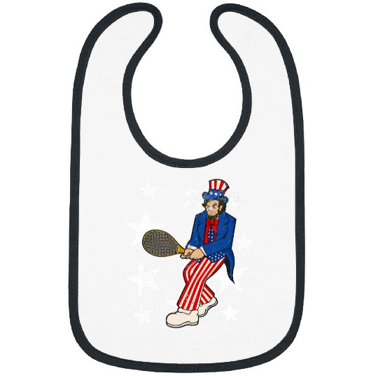 Sport Tennis Abraham Lincoln Playing Tennis Funny 4th of July Bibs