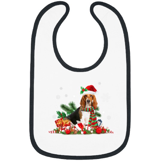 Basset Hound Pet Christmas Basset Hound Dog Santa Hat Lights Presents Bibs