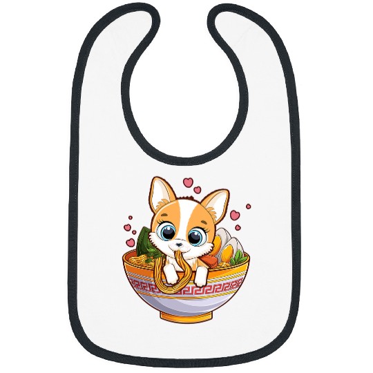 Corgi Pet Cute Kawaii Corgi Lover Corgi Eating Noodles 20 Bibs