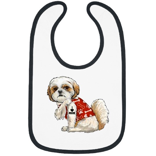 Shih Tzu Pet I Love Mom Tattoo Shih Tzu Mom Funny Mothers Day Bibs