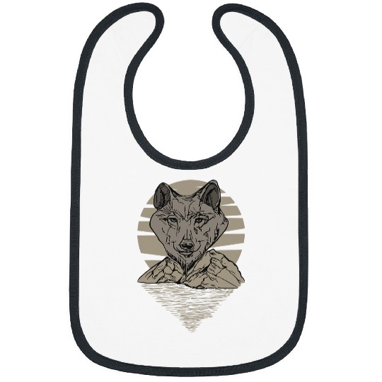Coyote Mammal art print big cool imprint animal face motif whit moon Bibs