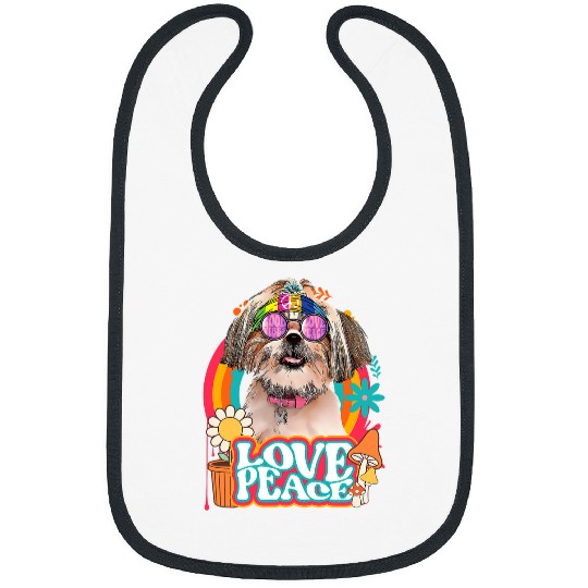 Shih Tzu Pet Hippie Shih Tzu Dog Retro 60s 70s Peace Sign Love Bibs