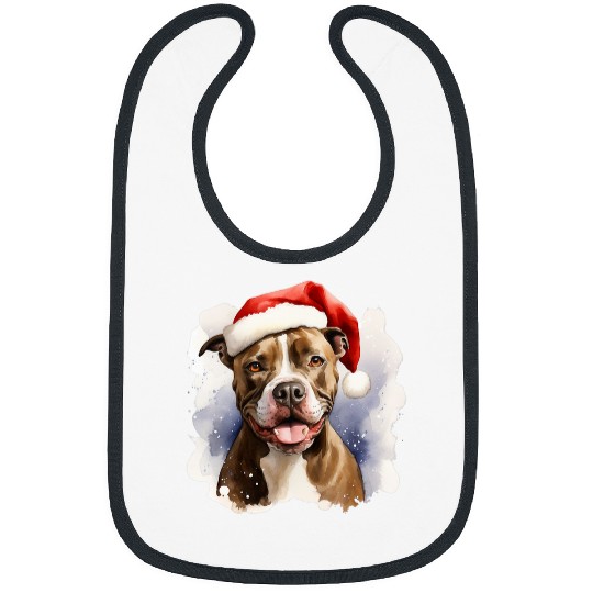 Pitbull Pet Terrier Watercolor Painting Santa Pitbull Christmas Bibs
