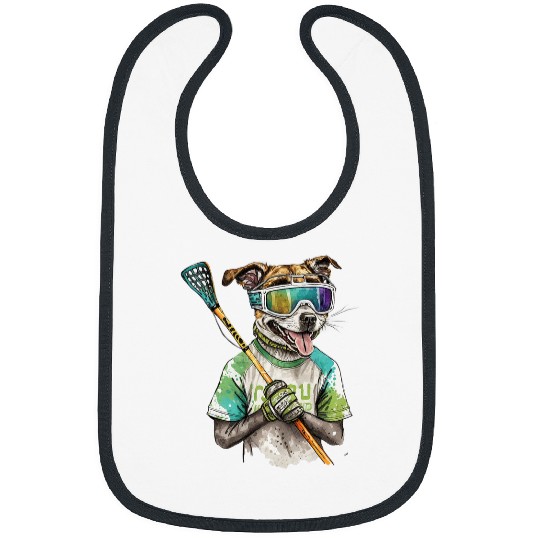 Sport Lacrosse Gift vintages Retro Dog Playing Lacrosse Lax Stick Puppy Lover Bibs