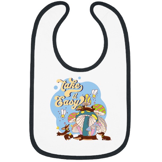 Dachshund Pet Take It Easy Retro Dachshund on Mushroom Groovy Wiener Dogs Bibs