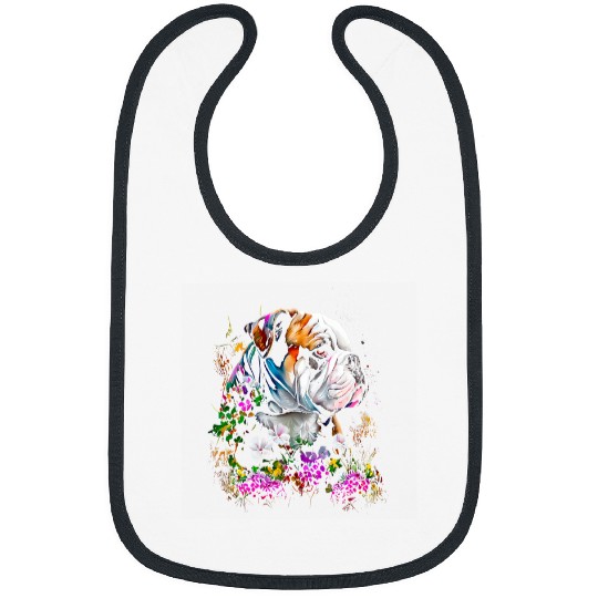 English Bulldog Pet Watercolor English Bulldog with flowers 26 Bibs