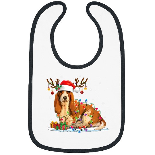 Basset Hound Pet Christmas Lights Pajama xmass Santa hat Dogs Bibs