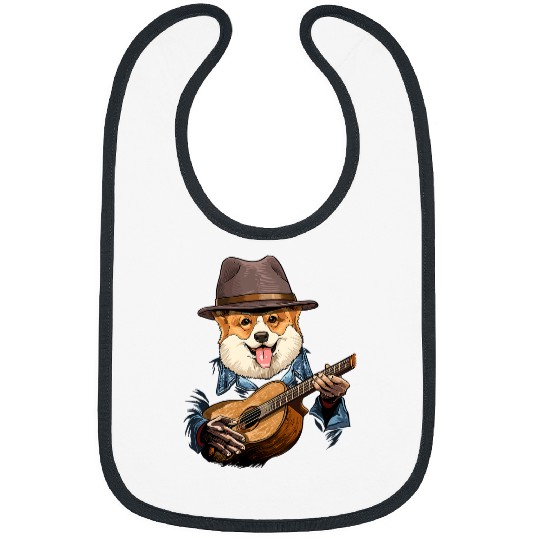 Funny Guitar Welsh Corgi Acoustic Guitar Corgi Guitar Player Dog Guitarist 48 Corgis Bibs