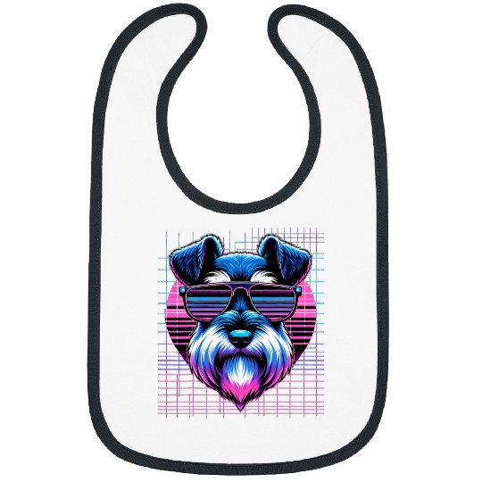 Schnauzer Pet Vaporwave Synthwave Mini Schnauzer Retro Miniature Bibs