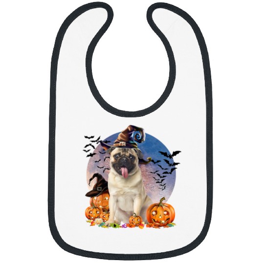 Pug Pet Dog Halloween Pug Jack O Lantern Pumpkin Moon 59 Bibs