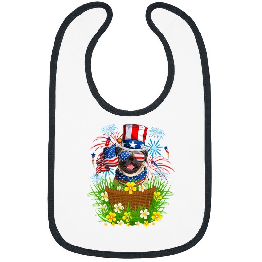 Pug Pet dog Merica 4th of july Usa American Flag Men Women 58 Bibs