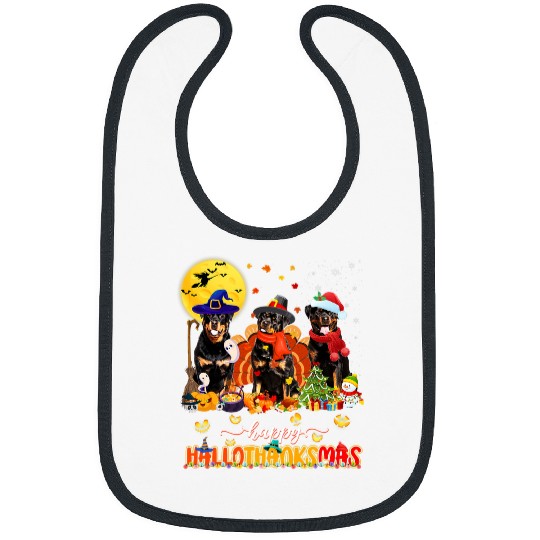 Rottweiler Pet Happy Hallothanksmas Rottweiler Wizard Hat Turkey Snowman Bibs