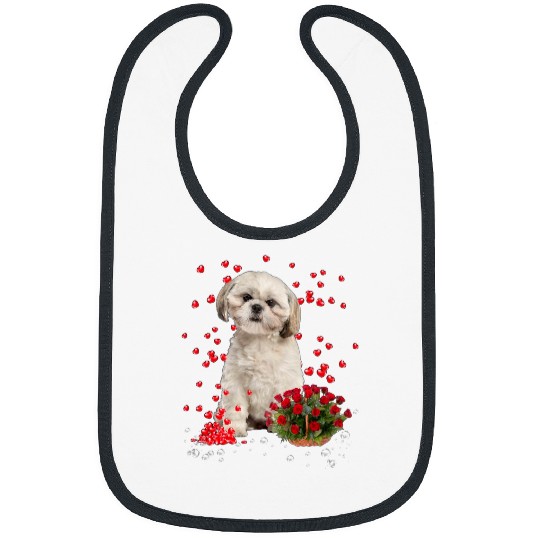 Shih Tzu Pet Hearts Balloons And Rose Basket Valentines Day Bibs