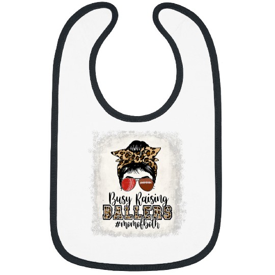 Sport American Football Busy Raising Ballers Mom Of Both Cricket Football Messy Bun Bibs