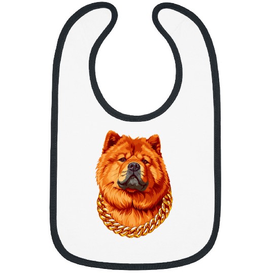 Chow Chow Pet Stylish Chow Chow Dog with Golden Chain Collar Necklace Bibs