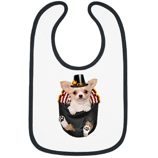 Chihuahua Pet Pilgrim Hat In Pocket Happy Thanksgving Day Puppy Bibs
