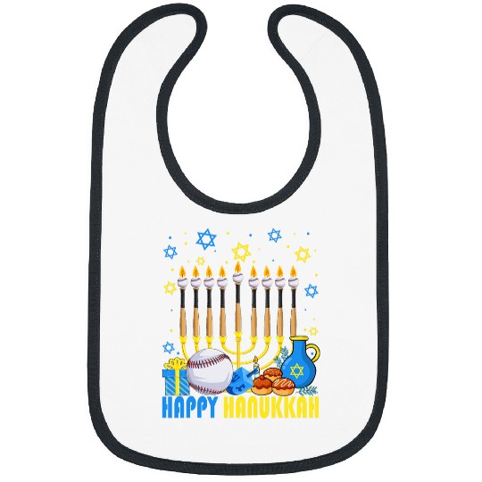Sport Baseball Funny Baseball Balls Temple Menorah Chanukah Hanukkah Pajama Bibs