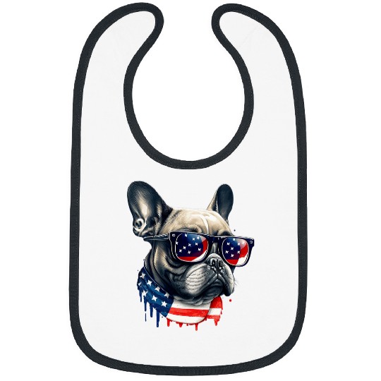 French Bulldog Pet With USA Sunglasses And American Flag Bibs