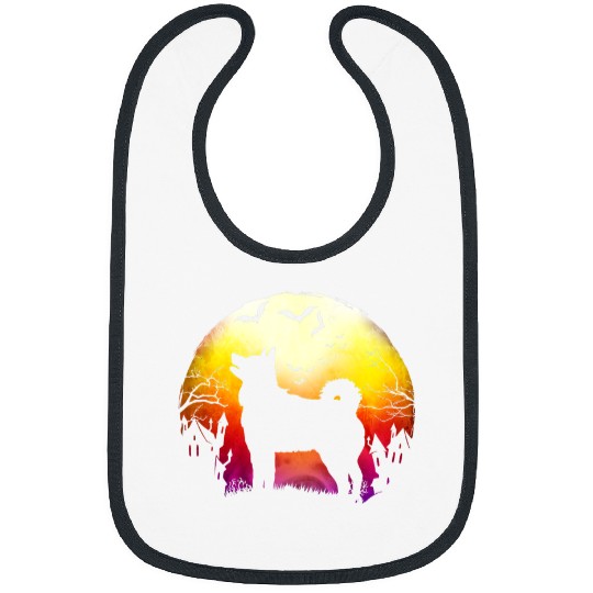 Elkhound Pet Halloween Norwegian Elkhound Creepy Moon Haunted House Bibs