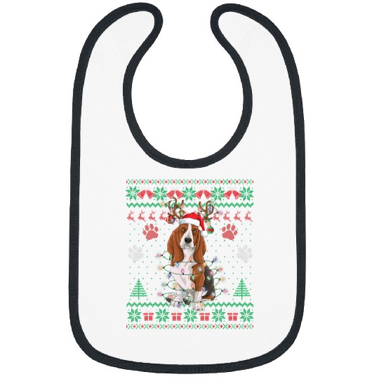 Basset Hound Pet Christmas Light Santa Hat Pajama Ugly Sweater Bibs