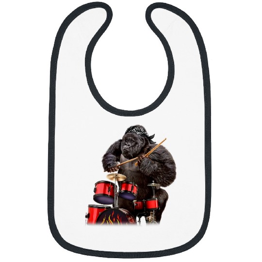 Funny Drummer Gorilla Playing Drum Rock n Roll Bibs