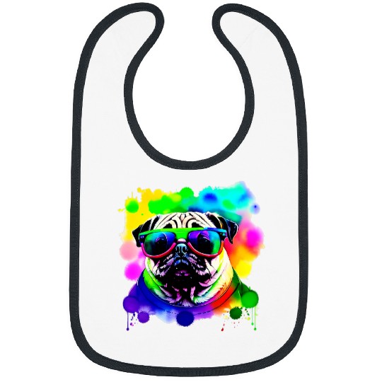 Pug Pet Cool Pug Watercolor Explosion Pug Love Rad Bibs