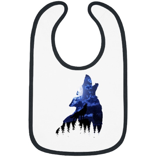 Coyote Mammal Cool Howling wolfs on cliff moon light blue night sky nature Bibs