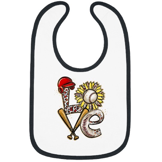 Sport Baseball Love Baseball Leopard Bat Ball Sunflower Sport Lover Bibs