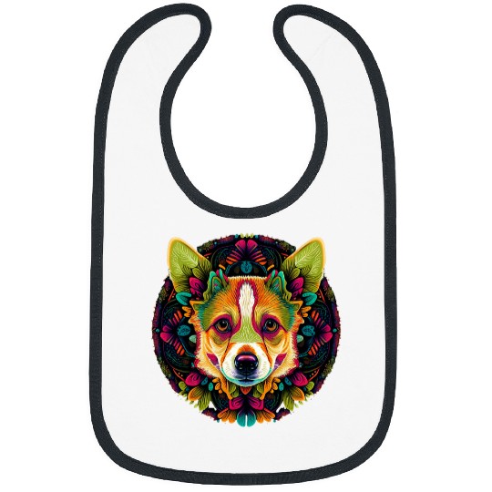 Corgi Pet Dog Face Colorful Mandala Rainbow Yoga Pattern 1 Bibs