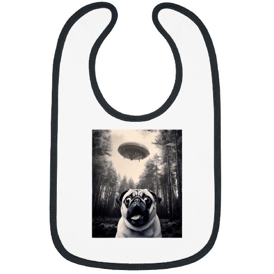 Pug Pet Cool Pug Selfie with UFOs Funny Pug Costume Alien Spaceship Bibs