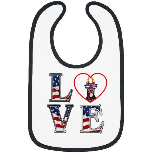 Doberman Pet Pinscher Love American Flag 4th July Memorial Day Bibs