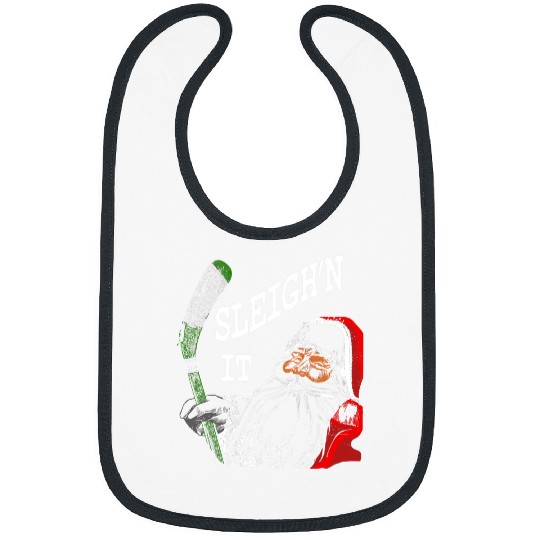 Sport Hockey Funny Christmas Hockey Santa Sleighn It Bibs