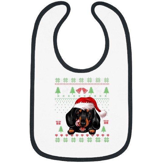 Dachshund Pet Funny Dog lovers Dachshund Santa hat Ugly Christmas Sweater Bibs