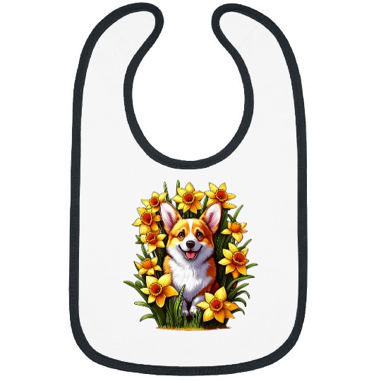 Corgi Pet Cute Welsh corgi dog in daffodils Bibs