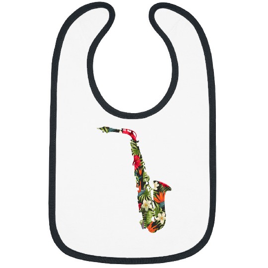 Funny Saxophone Summer Tropical Floral Print Flower Hawaii Men Bibs