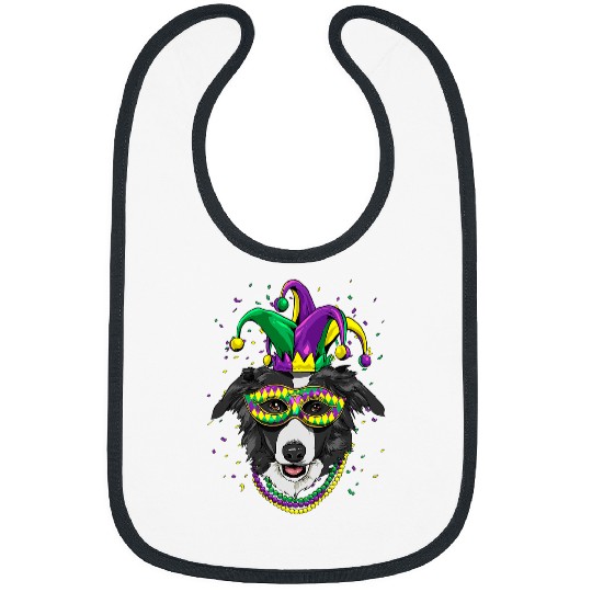 Border Collie Pet Lover Cute Mardi Gras Carnival Jester Bibs