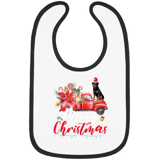 Rottweiler Pet Love Dog Rottweiler Ride Red Truck Merry Christmas Pajama Bibs