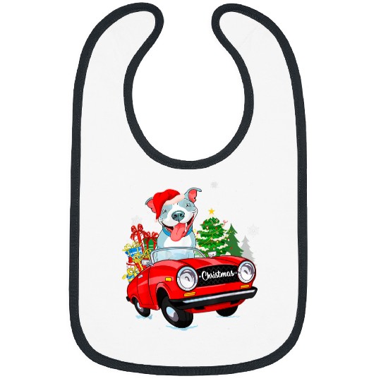 Pitbull Pet Santa Hat Red Car Christmas Bibs