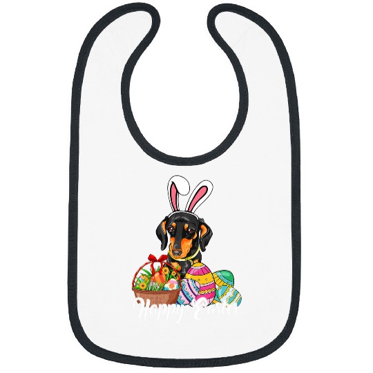 Dachshund Pet Happy Easter Day With Dachshund And Bunny Ears Egg Hunting Bibs