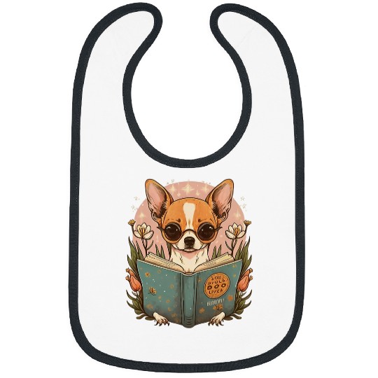 Chihuahua Pet Reader Chihuahua Dog Puppy Lover Book Reading Wildflower Bibs
