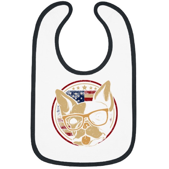 French Bulldog Pet 4th of July Bulldog with glasses Bulldog American Flag Bibs