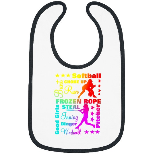 Softball Gift GirlsSports Terminology Rainbow Typography 180 Bibs