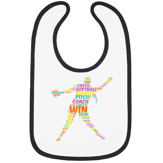 Sport Softball Pitcher Typography Word Art For Women Girls Bibs
