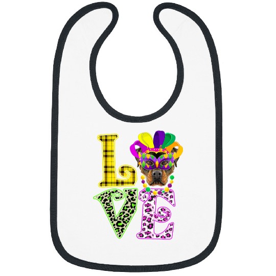 Rottweiler Pet LOVE Funny Mardi Gras Rottweiler Dog Leopard Plaid Bibs
