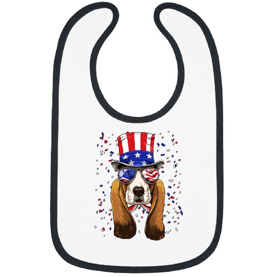 Basset Hound Pet 4th of July Patriotic Basset Hound American USA Flag Pet Dog 240 Bibs