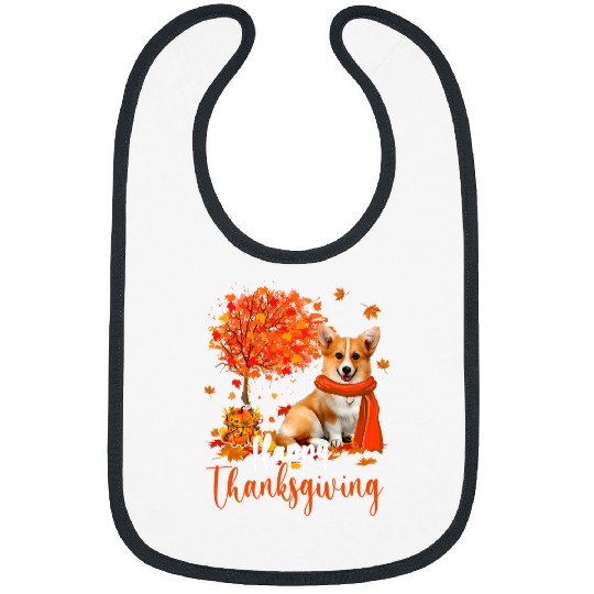 Corgi Pet Dog Happy Thanksgiving And Autumn Tree Lover 391 Bibs