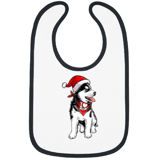 Husky Pet Christmas I Love Mom Little Husky Cute Animal Pet Owner Art Bibs